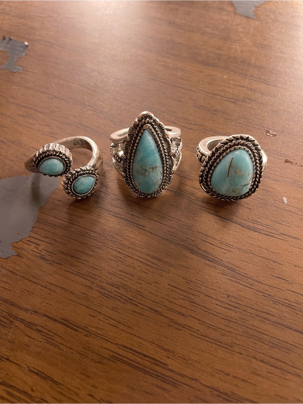 Silver Turquoise Teardrop Statement Ring - Women Jewelry